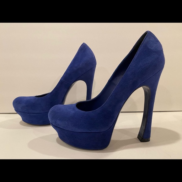 YSL Yves Saint Laurent suede pumps heels blue 36